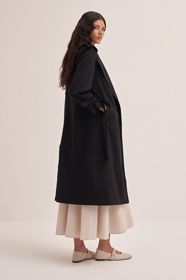 Kadın Geniş Yakalı Basic Trençkot Siyah - 2