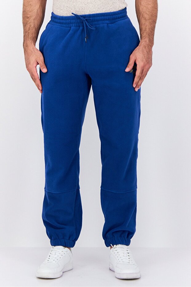 Men Regular Fit Drawstring Brand Logo Sweatpants, Blue
