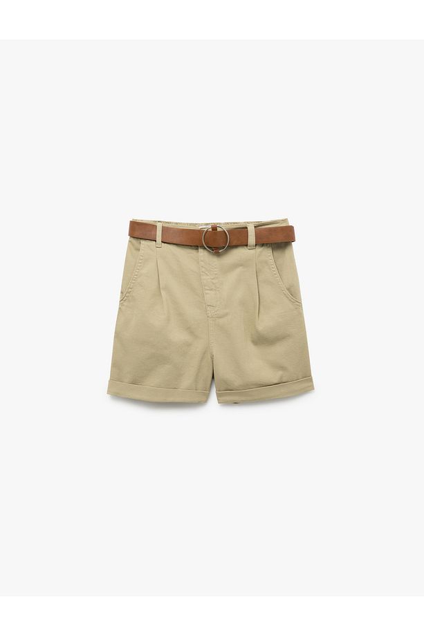 Katlı Paça Yüksek Bel Kemerli Chino Şort - 3