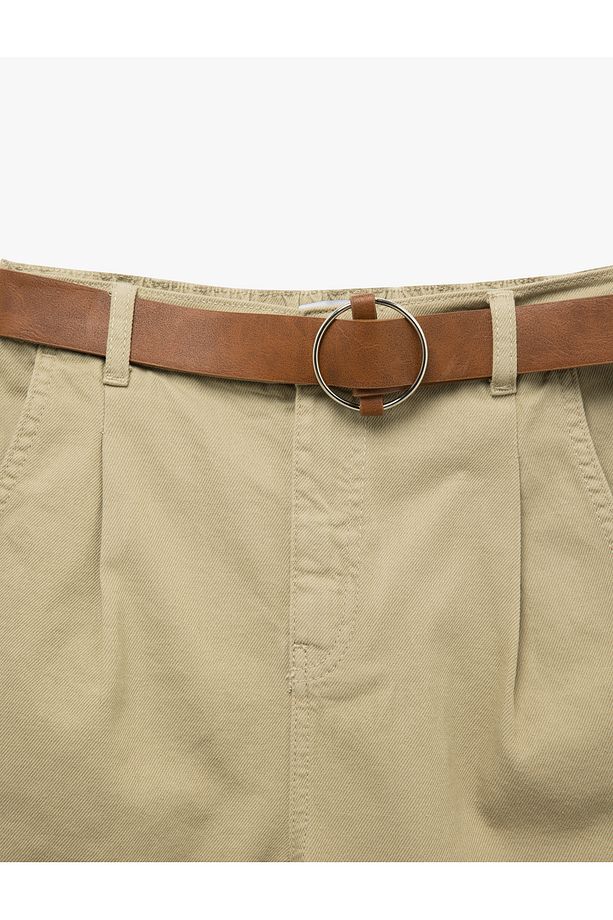Katlı Paça Yüksek Bel Kemerli Chino Şort - 5
