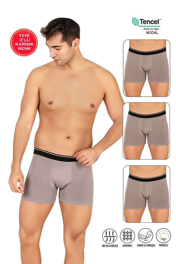 Özkan 11256 3'lü Paket Erkek Premium Kumaş Modal Pamuklu Esnek Yumuşak Boxer Şort - 1