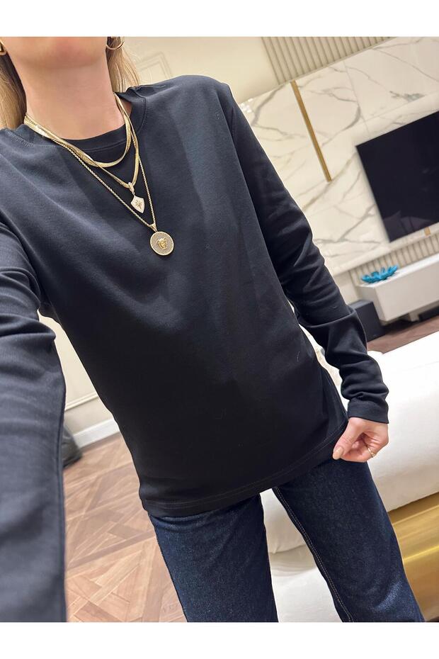 Siyah MS Uzun Kollu Basic Tişört - 3