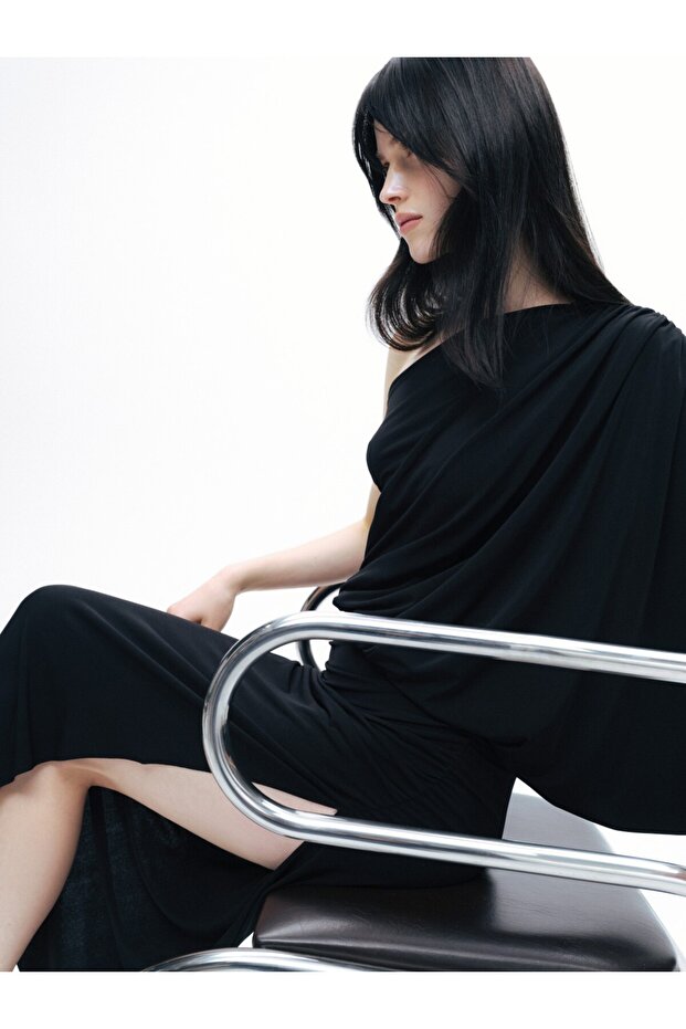 Drape Detaylı Maxi Elbise - 5