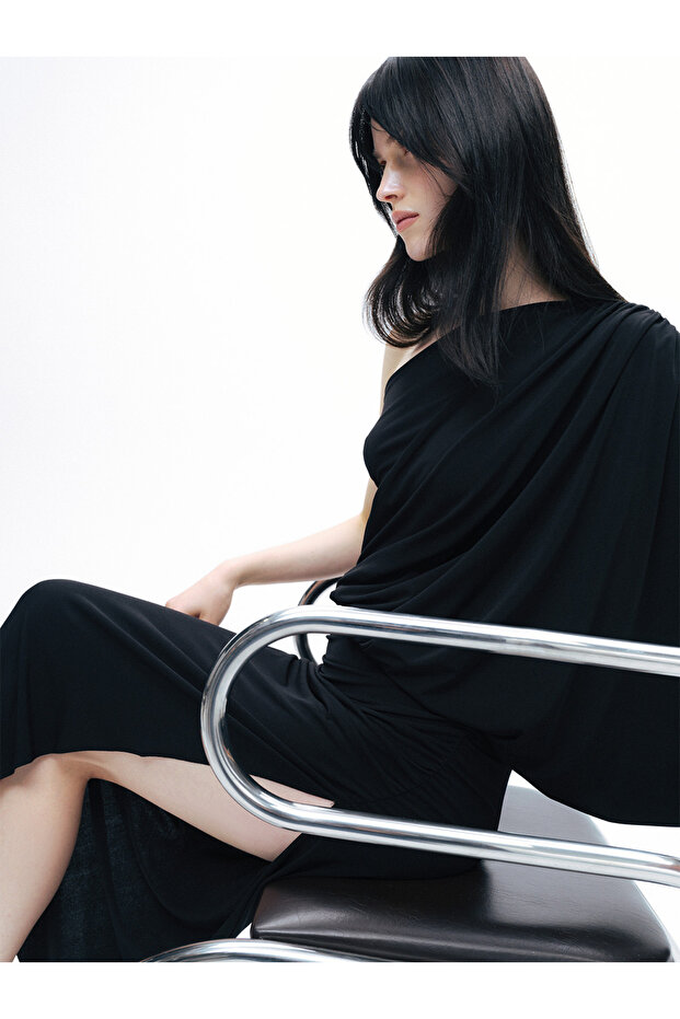 Drape Detaylı Maxi Elbise - 4