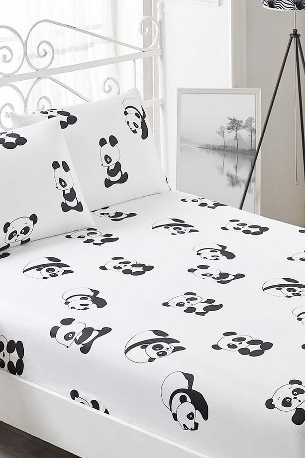 Çift Kişilik Pes Lastikli Çarşaf Seti B&W Panda - 4