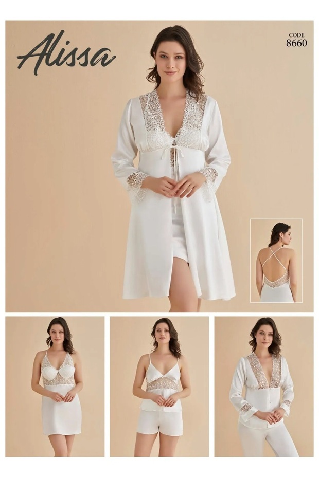 Women's Ecru Satin Boxed 6-Piece Bridal Dowry Set Roz.86.El.60.T
