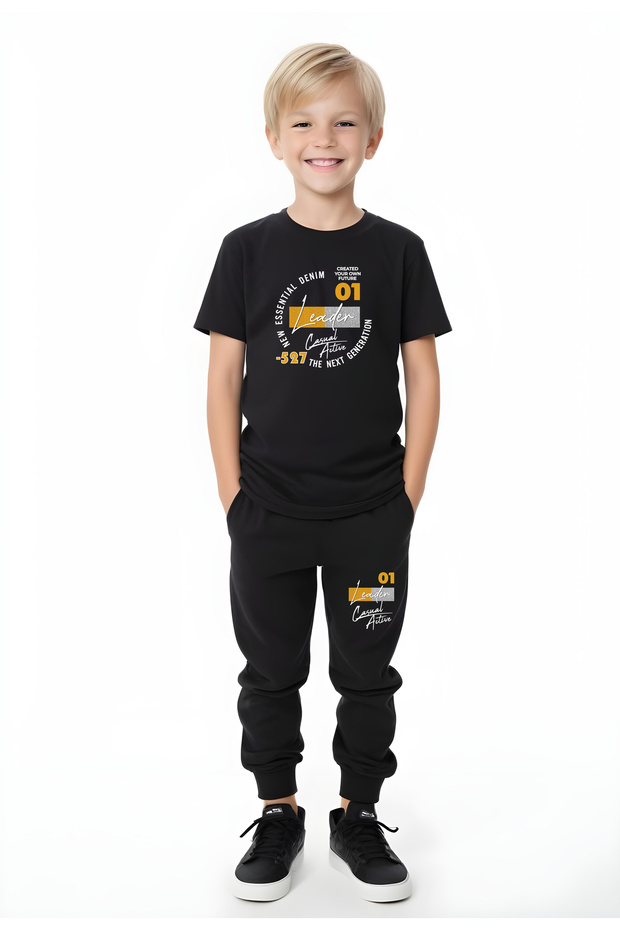 Active Leader Printed Boys' Short Sleeve Bottom-Top Suit
