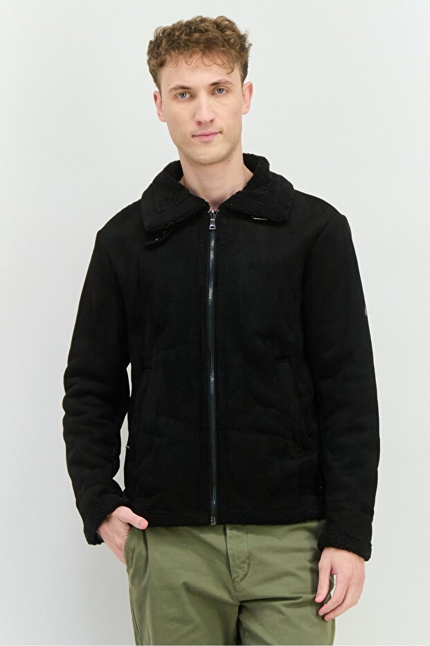 Men Plain Soft Shell Jacket, Black