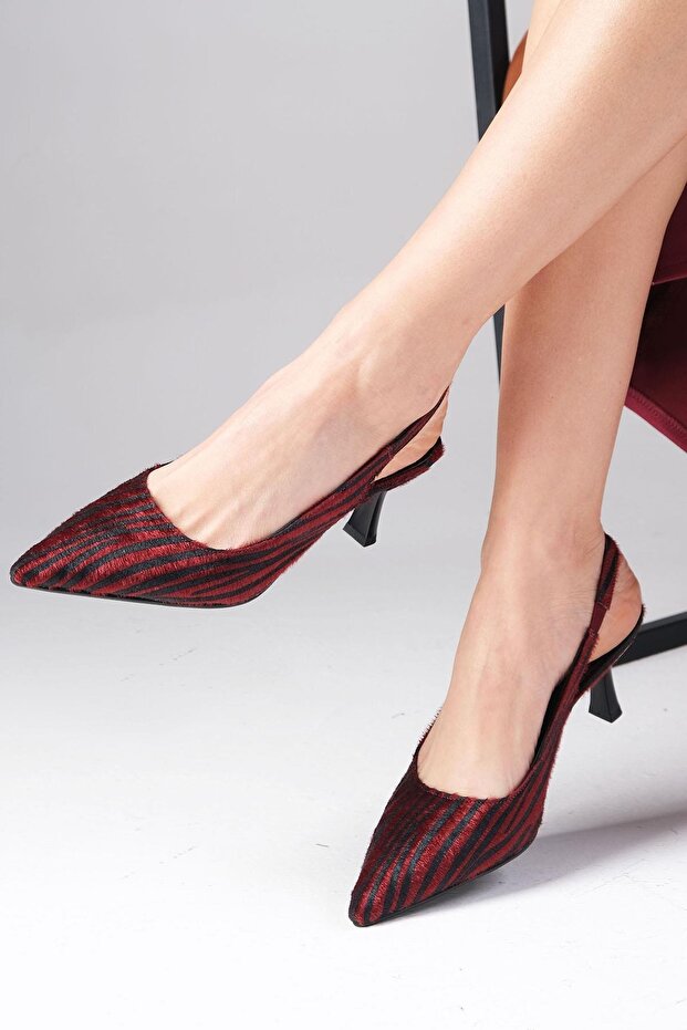 Winola Burgundy Zebra Pattern Heeled Women's Shoes