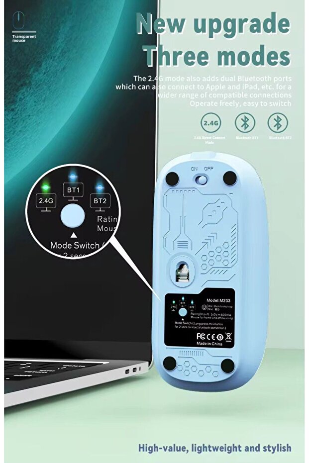 Şeffaf Mouse Kablosuz Mouse Fare Şarjlı Bluetooth Wireless Çift Modlu Sessiz 5 Tuşlu DPI Kontrol - 6