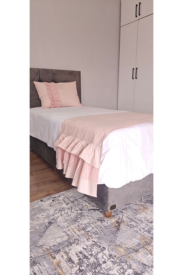 Yatak Runner & Tek Kişilik Fırfırlı Tüllü Pudra Pembe 60 x 170 1 Adet Yastık 50 x 70 - 5