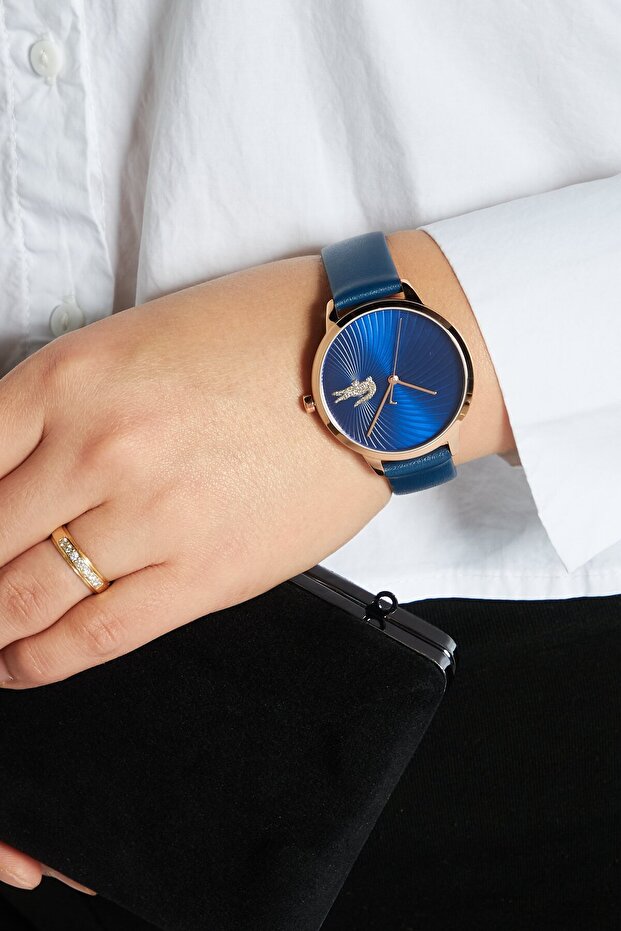 Women 2001058 Leather Strap Watch 35 mm, Navy - 2