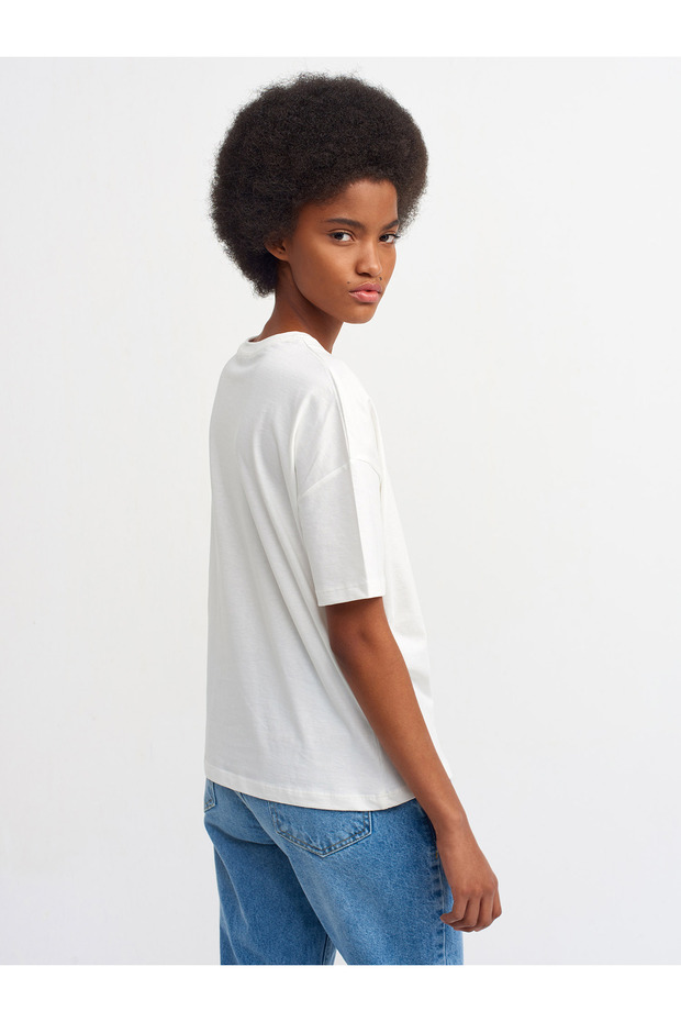 Bisiklet Yaka Basic T-shirt-ecru - 2