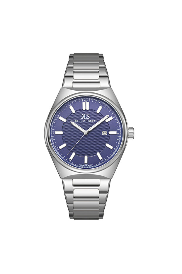 Kenneth Scott K24016-SBSN Men Analog Display Watch & Stainless Steel Strap Silver