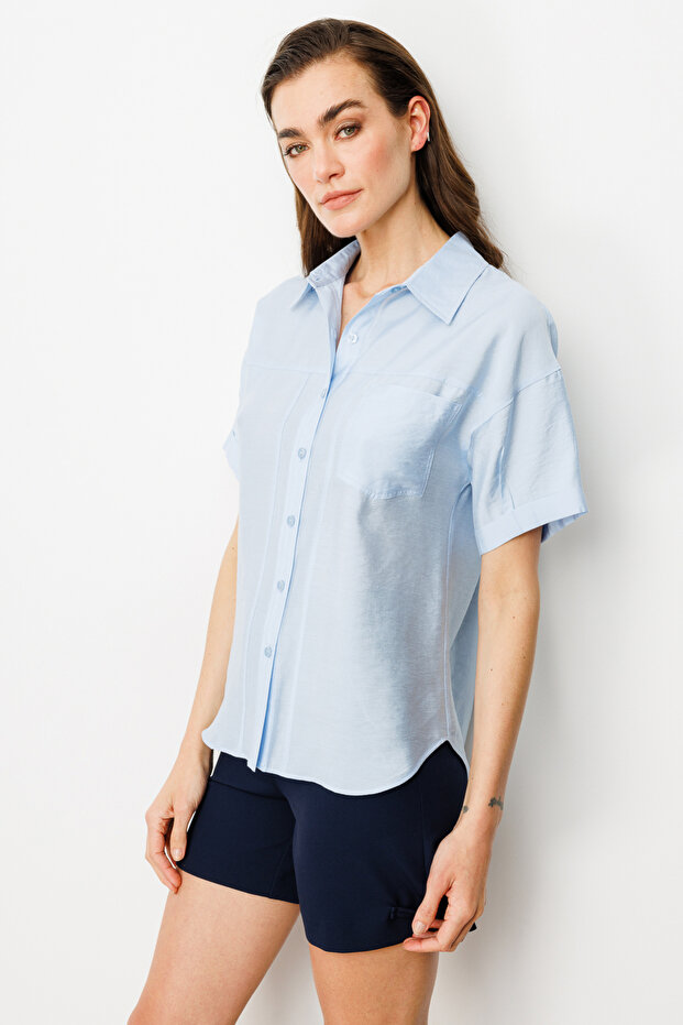 Kısa Kol Düğmeli Bluz - 3