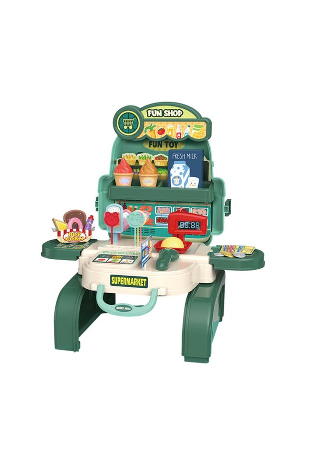 Role Play Shopkeeper/Supermarket Toy Set School Bag (36 Pcs)-Green, 3-In-1 Mode