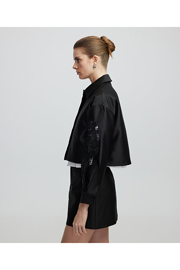 Nakışlı crop ceket - 5