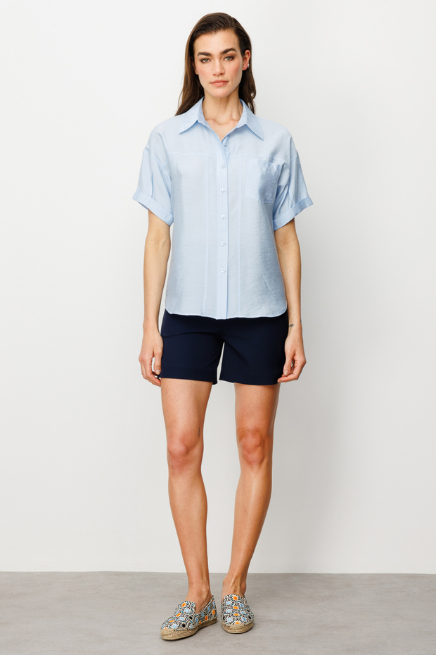 Kısa Kol Düğmeli Bluz - 4