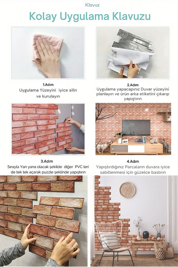 30X30cm 3D Kendinden Yapışkanlı Duvar Kağıdı Kaplama Dekorasyon Mutfak 6lı Paket 0,54m2 - 5
