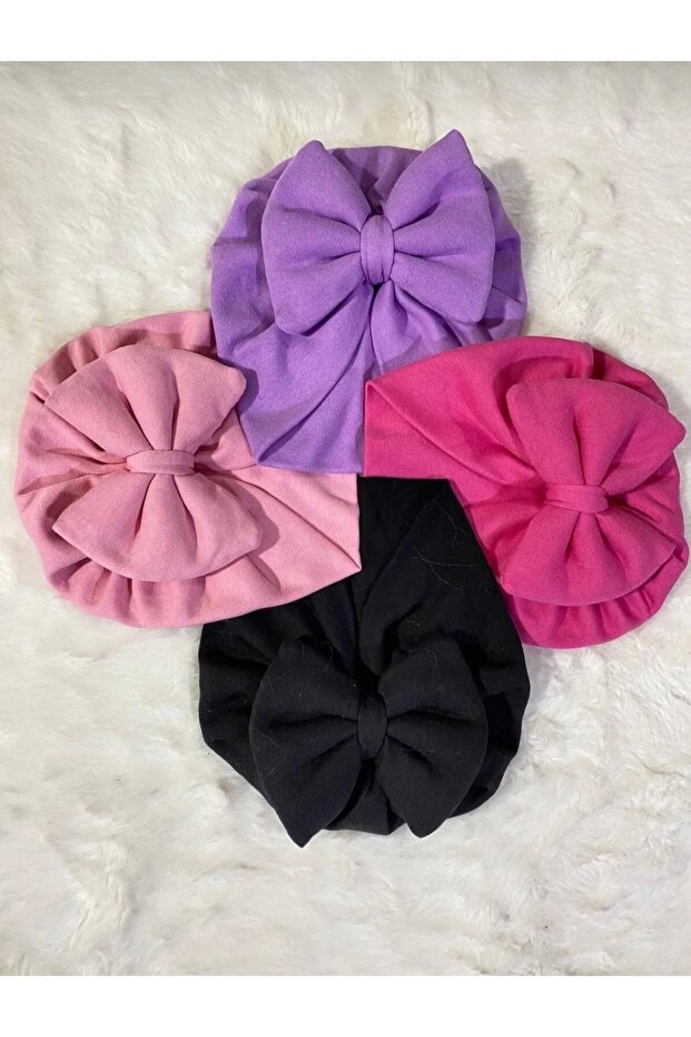 Set of 4 Monochrome Flat Bow Baby Bonnet