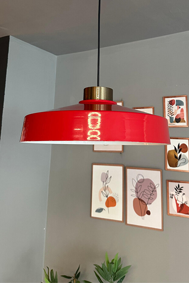 Açe Kırmızı Tekli Eskitme Plafonyer Başlık Avize Retro Sarkıt Ofis Showroom Salon Mutfak Avizeleri - 2