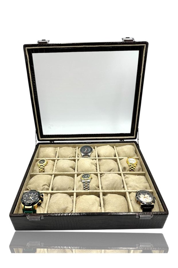 Diji 20-Piece Watch Box Watch Case Crocodile Brown