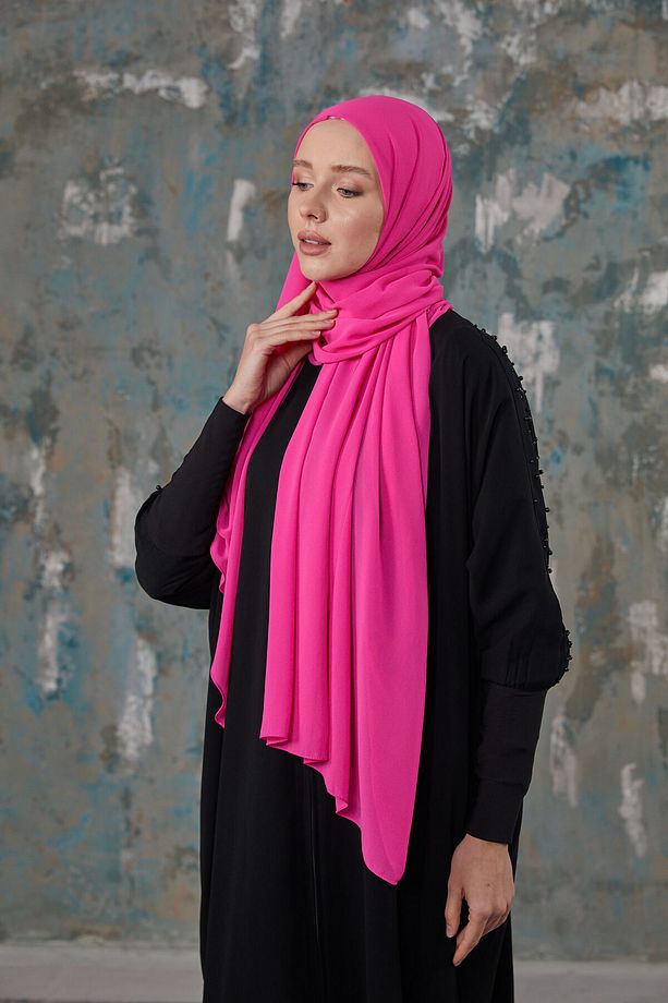 Krep Şifon Şal - Neon Fuşya - 7