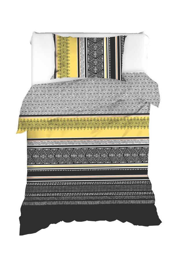 %100 Doğal Pamuk Nevresim Seti Tek Kişilik Formas Sarı-Siyah - 5