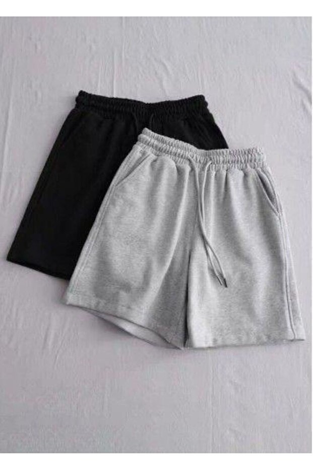 Unisex Gray Black Combed Cotton Shorts 2 Pack