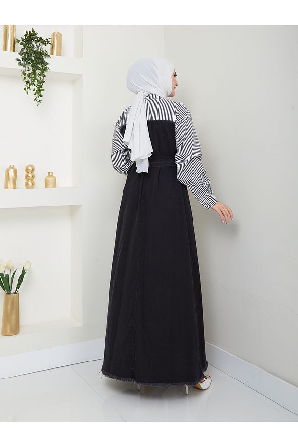 10 NUMARA MODA KADEN GÖMLEK DETAYLI KOT ELBİSE Füme 10NMR2001 - 6