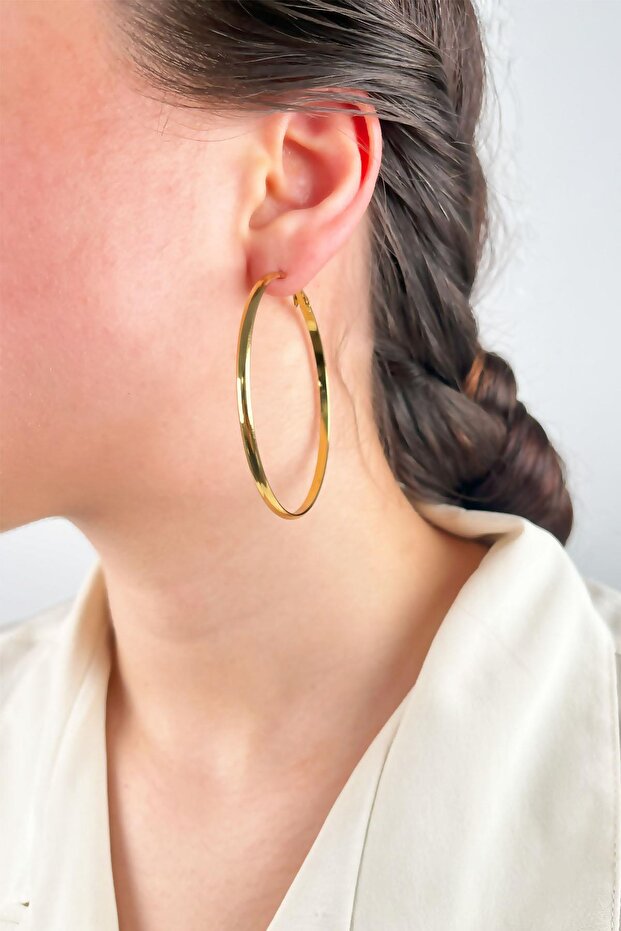 6cm Wide Gold Steel Hoop Earrings