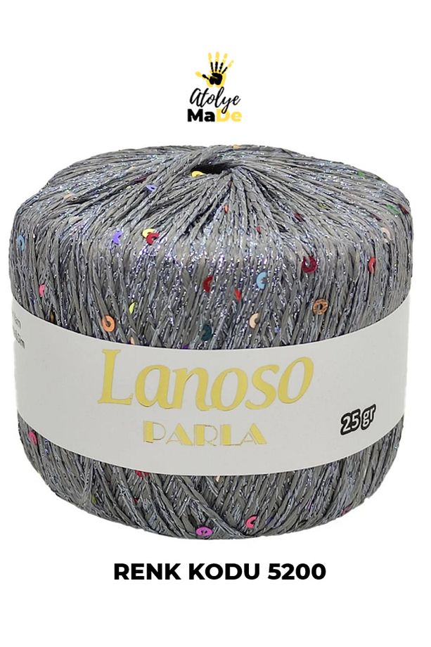 Parla 5200 - Yumuşak Simli Pullu El Örgü İpi - %75 Glitter Yarn %25 Payette&Sim 217mt 25gr TEK YUMAK - 1