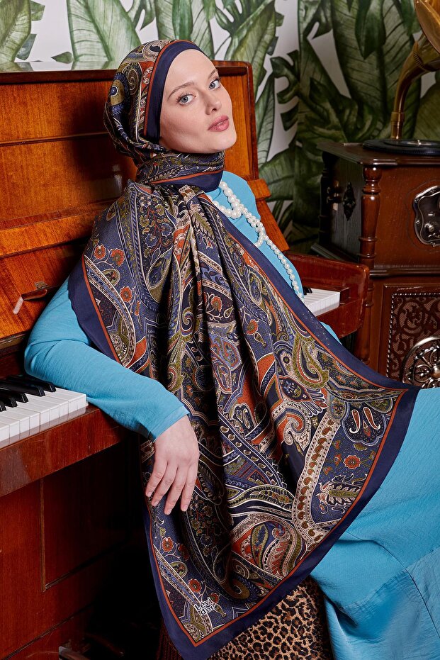 شال ملكي بنمط عرقي برتقالي - 5