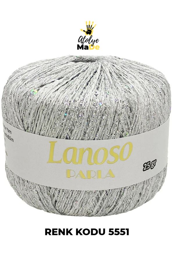 Parla 5551 - Yumuşak Simli Pullu El Örgü İpi - %75 Glitter Yarn %25 Payette&Sim 217mt 25gr TEK YUMAK - 1