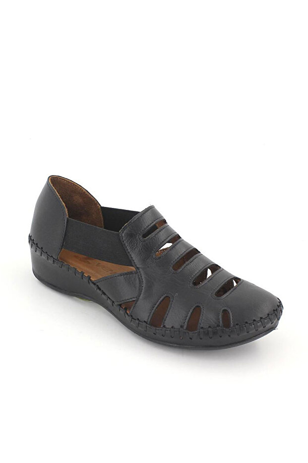 Women's Black Comfort Leather Sandals - 18791395