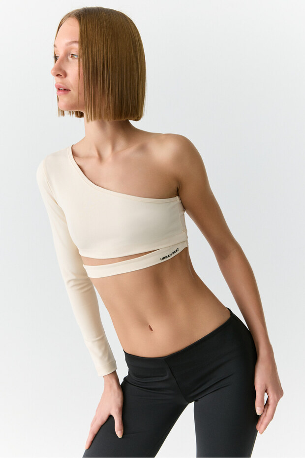 Mıya Kadın Tek Kol Açık Yaka Ekru T-shirt - 3