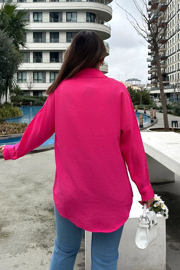 Kadın fuşya Basic Model, Gofre Kumaş, Salaş Gömlek - 7