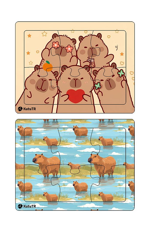 Çocuklar Için Eğitici Ve Öğretici Ahşap 6 Parça 13x17 Capybara Renkli Puzzle 6'lı Set-607 - 3