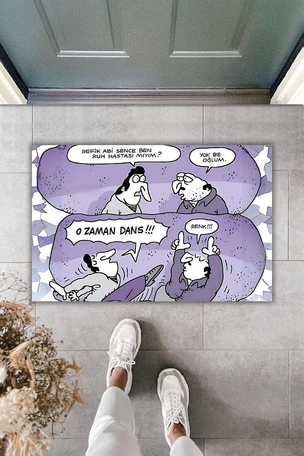 Modern Dijital Baskı Paspas - Karikatür - Ruh Hastaları - Kapı Önü Paspas - 1