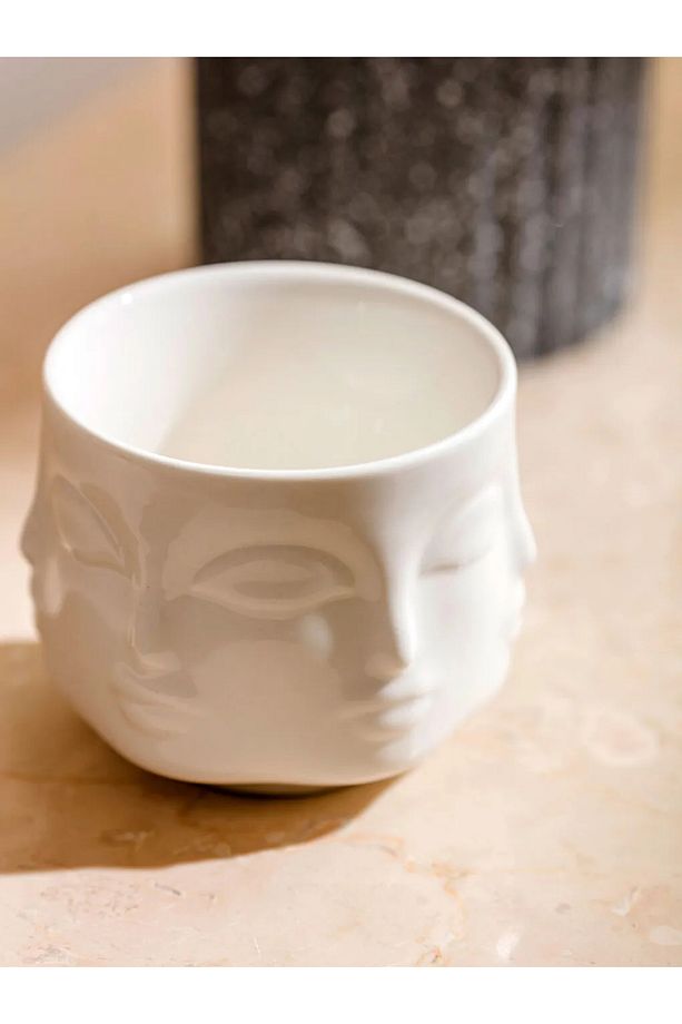 LCW HOME Ekru Yüz Baskılı Porselen Mumluk 7 Cm T T - 3