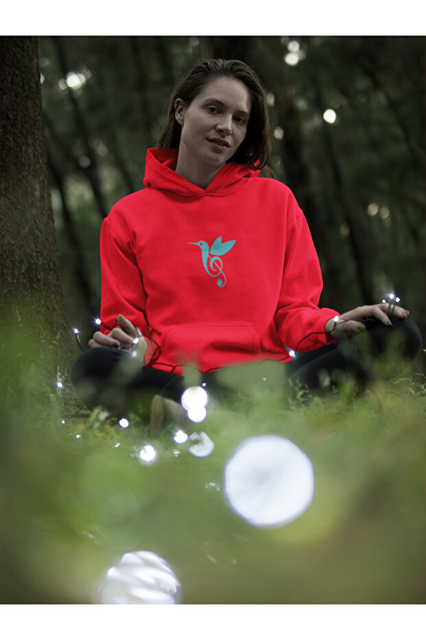 Nota Bird Printed Women's Cotton Long Sleeve Shardonlu 3 Thread Hooded Sweatshirt