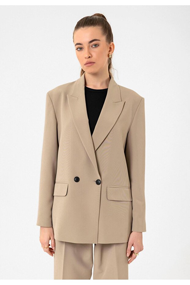 Double-Breasted Closure Oversize Blazer Jacket