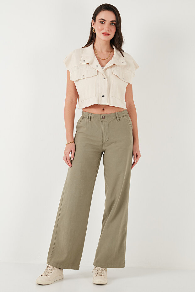 Cotton Standard Fit High Waist Wide Leg Pants Pants 668Yp5193