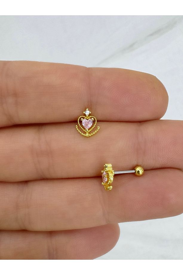Pembe kalpli 1 adet tragus helix lobe conch uyumlu piercing küpe - 1