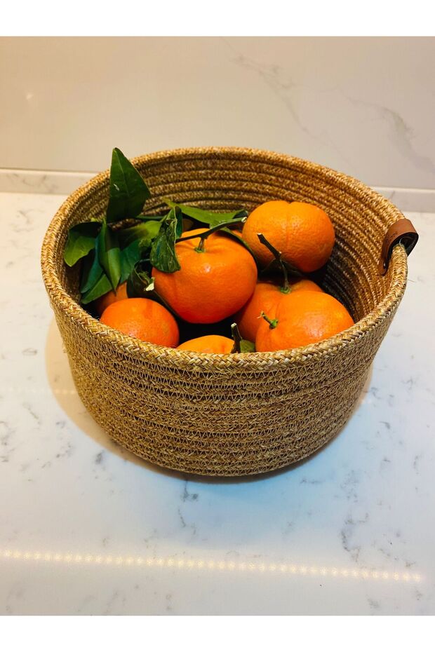 Wicker Jute, Hand Woven Basket Bathroom and Kitchen Organizer Fruit Bowl