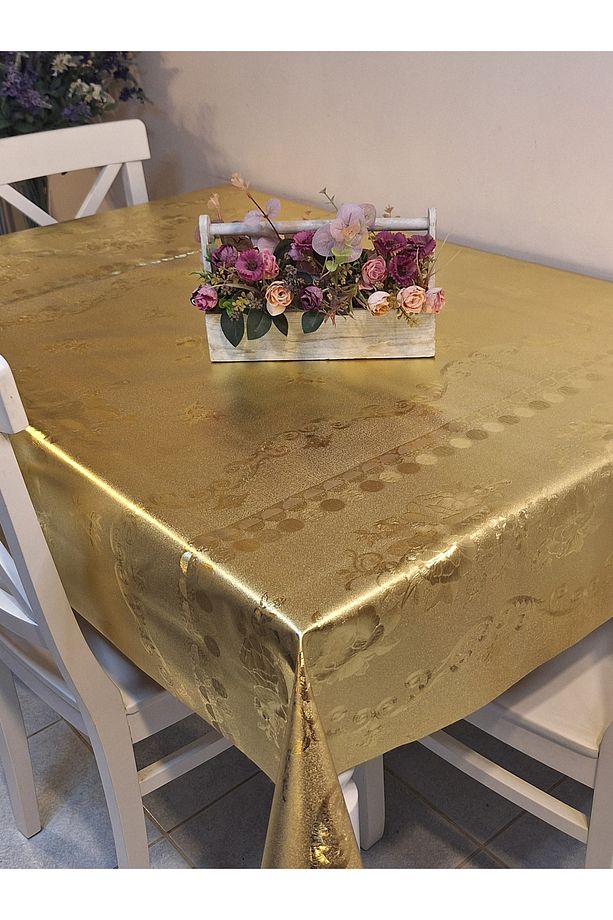 GOLD  PARLAK SİLİNEBİLİR MASA ÖRTÜSÜ - ELYAFLI PVC MUŞAMBA - 2