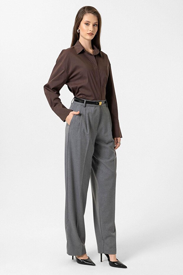 Kahve Kadın Basic Oversize Gömlek - 5