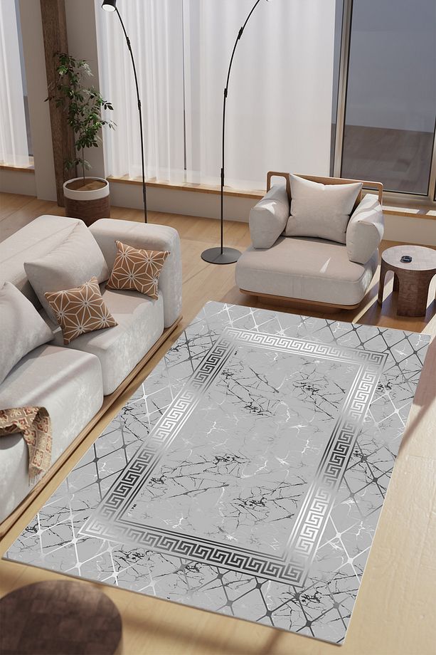 Gümüş Mermer Desenli Makinede Yıkanabilir Salon Halısı Yatak Odası Halısı & Yolluk Modelleri - 1