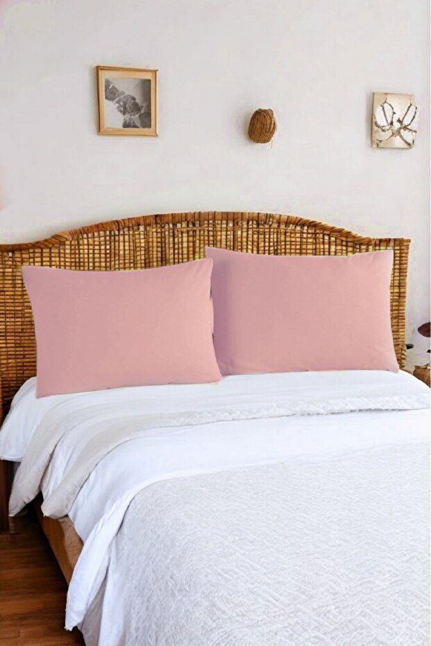 100% Cotton Poplin 1 Pair of 2-Piece Pillowcases with Covers - Pink