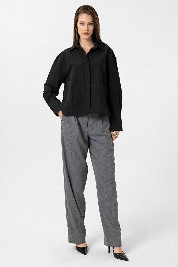Siyah Kadın Basic Poplin Gömlek - 2